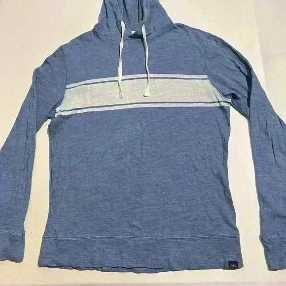 Faherty Mens Blue Hoodie Sweatshirt Striped Knit Organic Cotton Size Medium - Picture 9 of 10